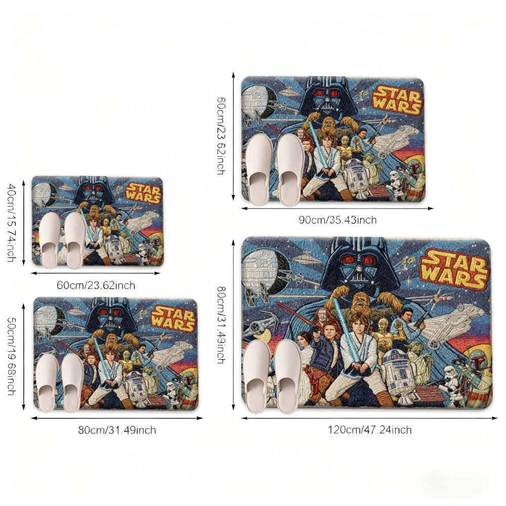 1pc Polyester 2D Flat Printing Star Wars Doormats Star Wars Flannel Floor Carpet, Soft Non-Slip Mat for Living Room Bedroom, C