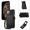 For iPhone 11 Pro Max Rhombic Texture RFID Phone Case with Lanyard & Mirror