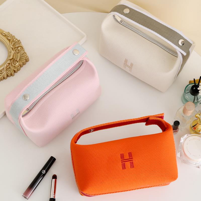 H House Canvas Travel Toiletry & Makeup Bag: Portable Women's Lunch Box & Cosmetics Storage Handbag