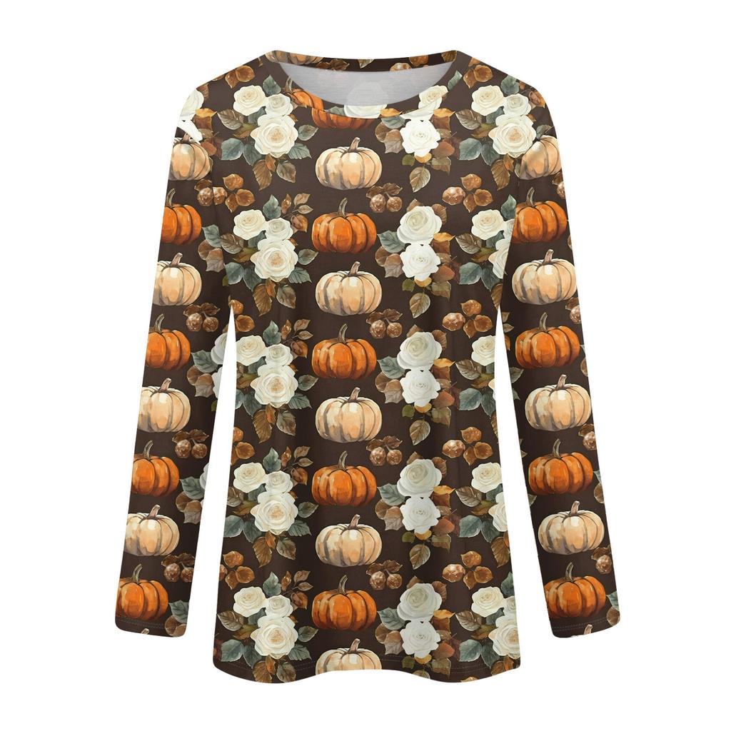 Langarmshirts Für Damen Niedliche Halloween-Print Grafik-T-Shirts Blusen Lässig Große Größen Basis-Oberteile Pullover