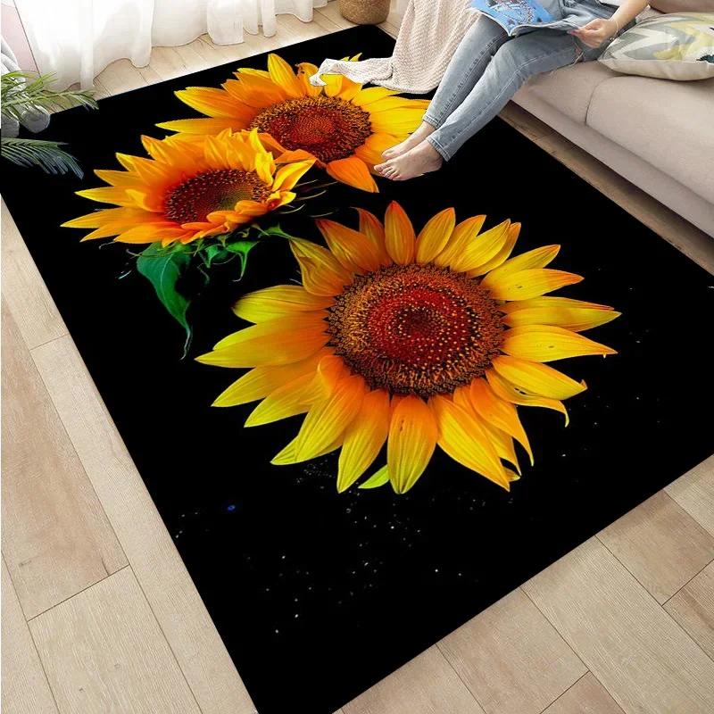 3D Sunflower Carpet Non-slip Floor Mat Bedroom Living Room Large Area Rugs Home Decor Floral Doormat Entrance Mat Tapis Salon