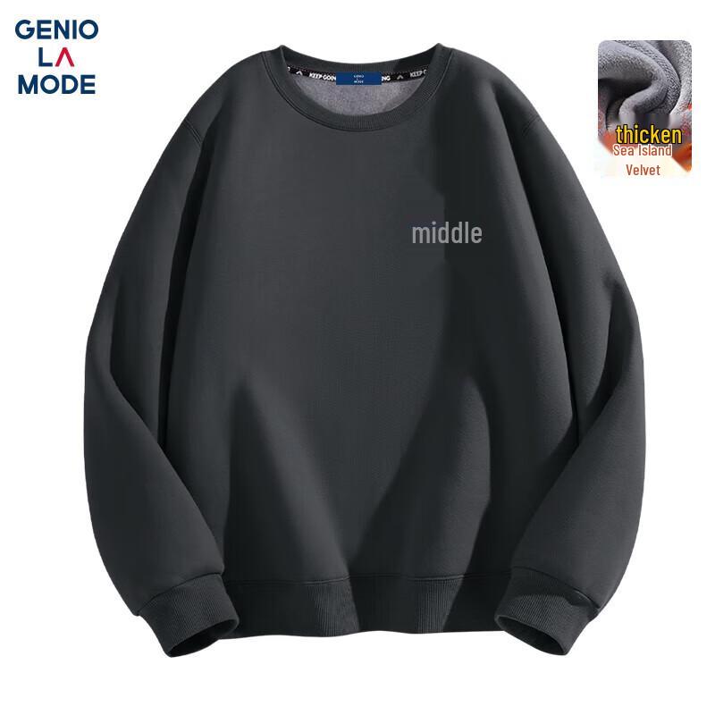 GENIOLAMODE Men s Chinese Style Fleece-Lined Crewneck Sweatshirt L