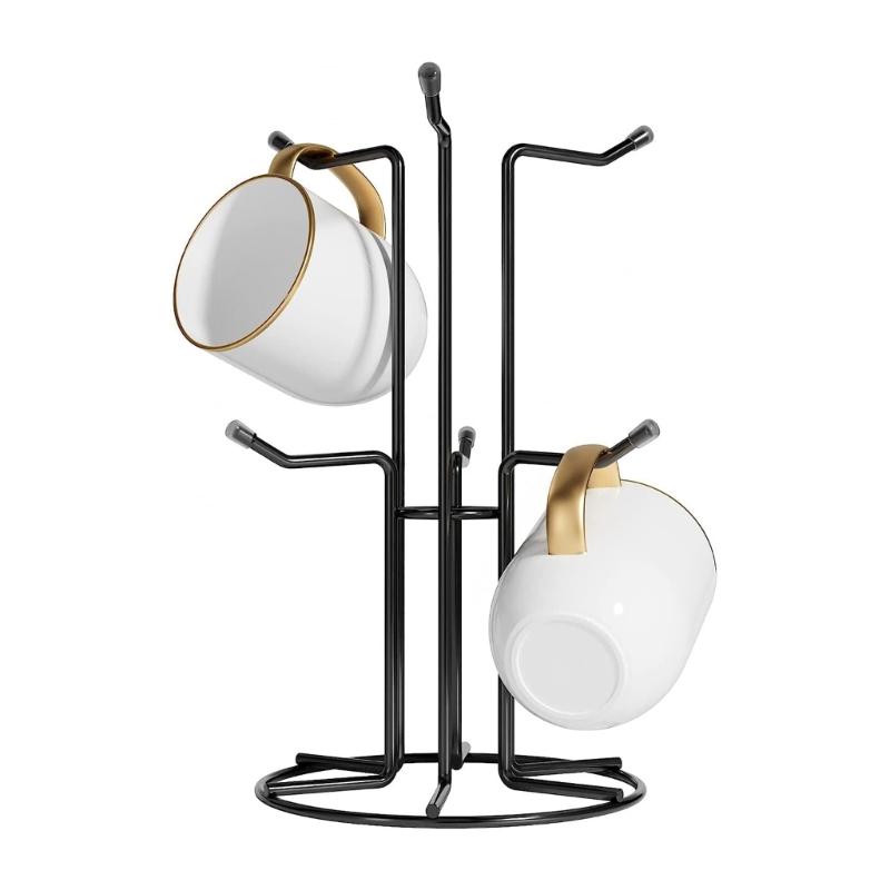 Heavy Duty Carbon Steel Mug Holder With 6 Hooks For Organized Kitchen Space Saving Storage Solution