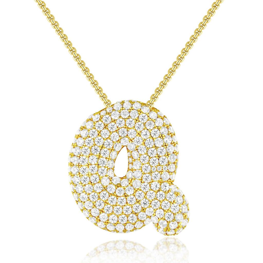 18K Gold 26-Letter Zircon Necklace with Copper Inlay