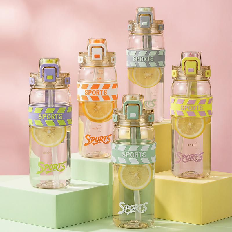 Water bottle High value outdoor sports kettle Large capacity straw cup Portable portable plastic cup Double drinking cup logo