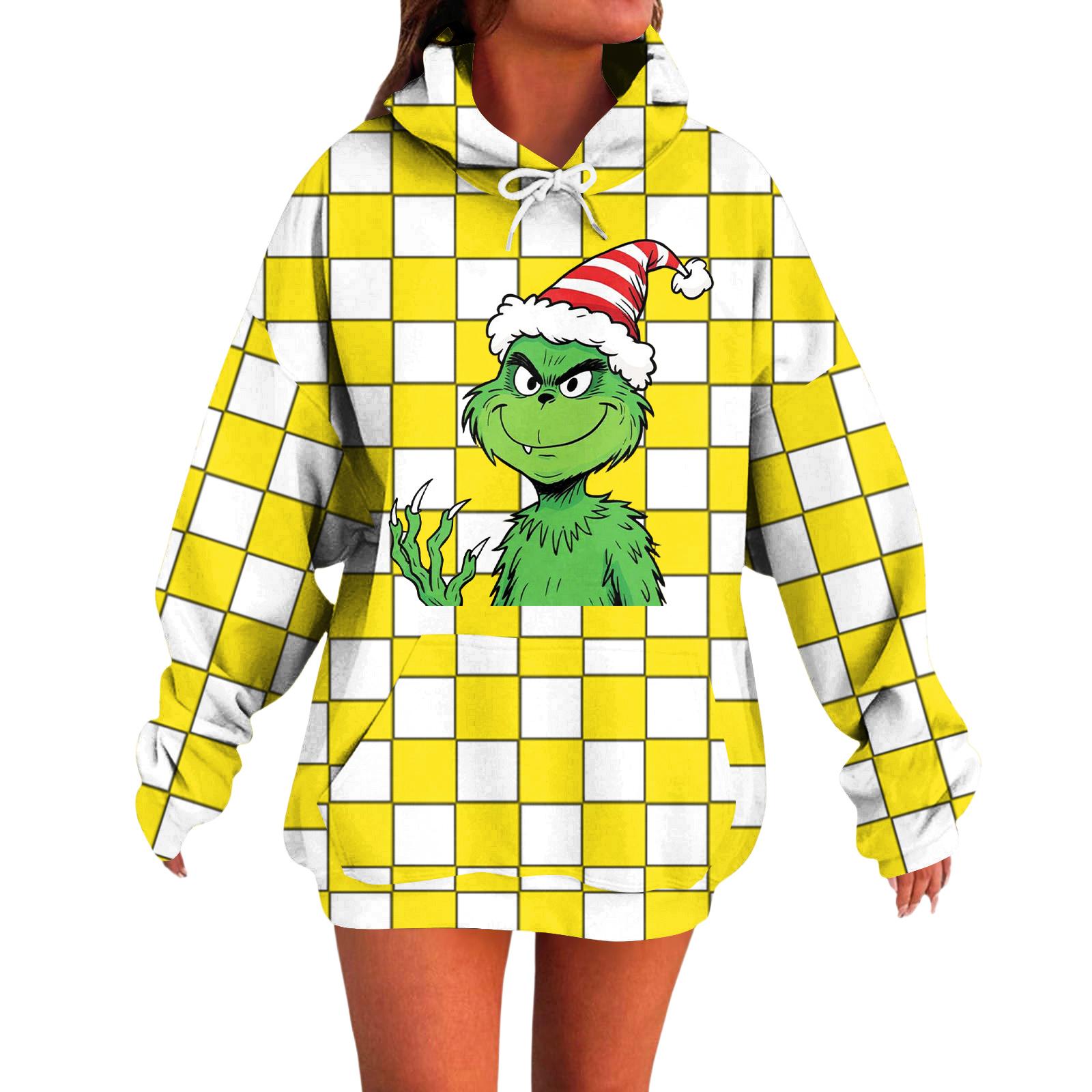 

Женский свободный удобный повседневный модный свитшот с капюшоном и рождественским принтом XL жёлтый