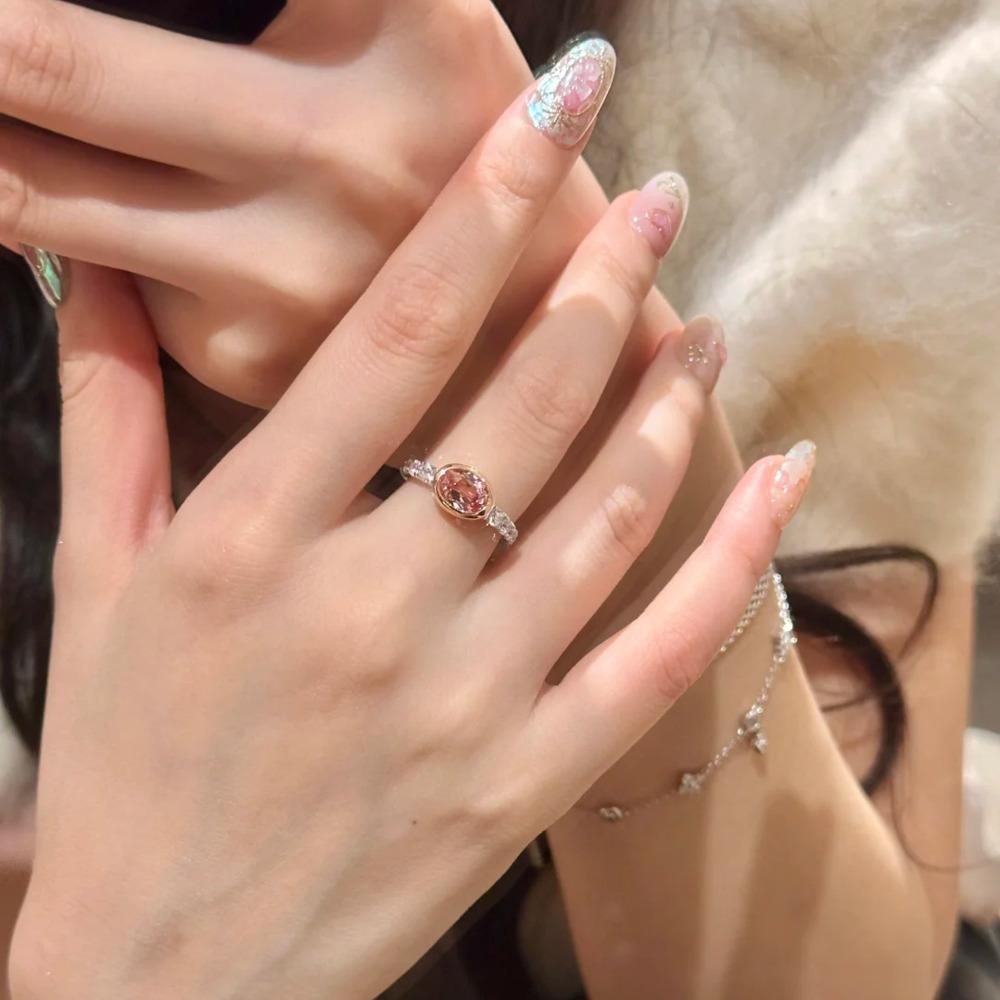 Wosikate French Vintage Paparacha Ring For Women Fashion Jewellery Exquisite Light Luxury Copper-Plated Gemstone Finger Ring