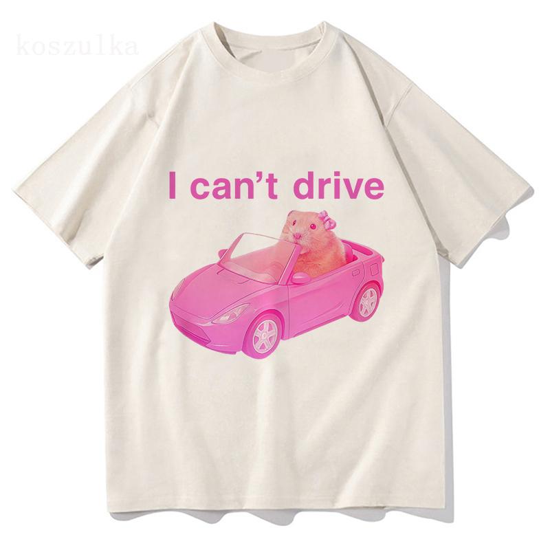 Ich kann nicht fahren Comfort Colors Lustiges Hamster T-Shirt 2025 Herren Damen Kleidung Mode Harajuku T-Shirts Hochwertiges Baumwoll-T-Shirt