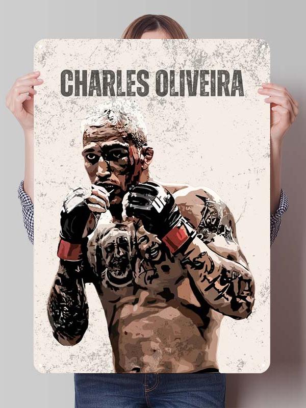 Charles Oliveira Boxer Metallschilder Gaming Zimmer Dekoration Benutzerdefiniertes Boxposter Blechschilder für Wandkunst Dekor Vintage Metallplatte