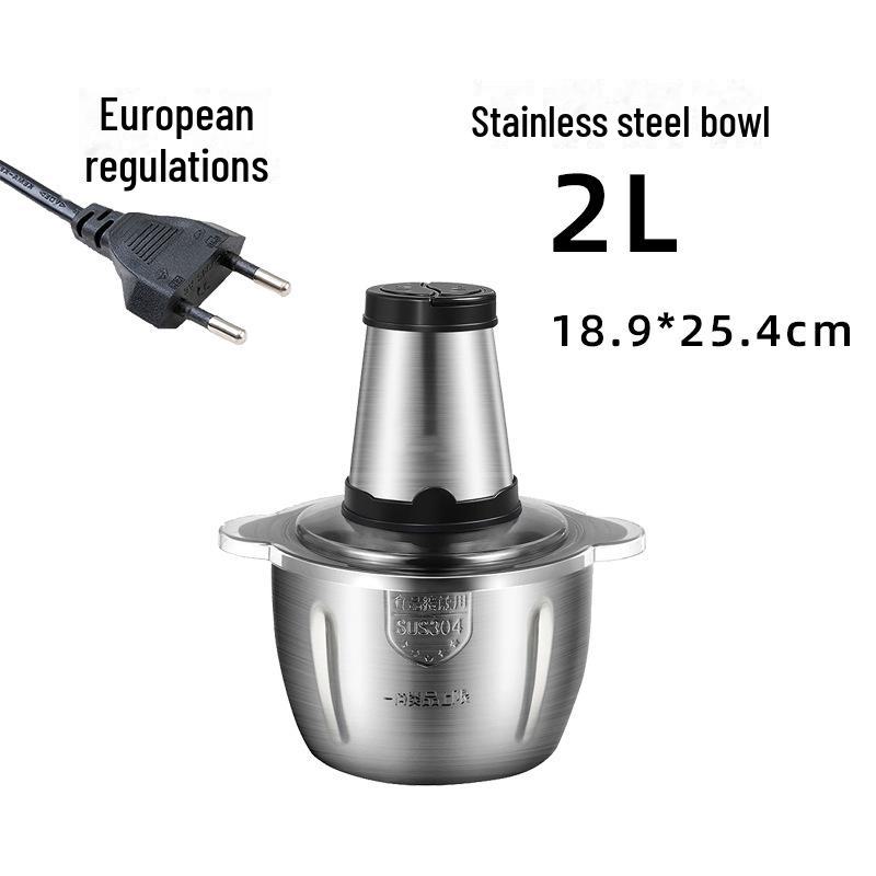 

Автоматична м ясорубка з нержавіючої сталі та часникорубка зі скляною чашею - багатофункціональна для домашнього приготування їжі. European standard, 2 liter stainless steel bowl