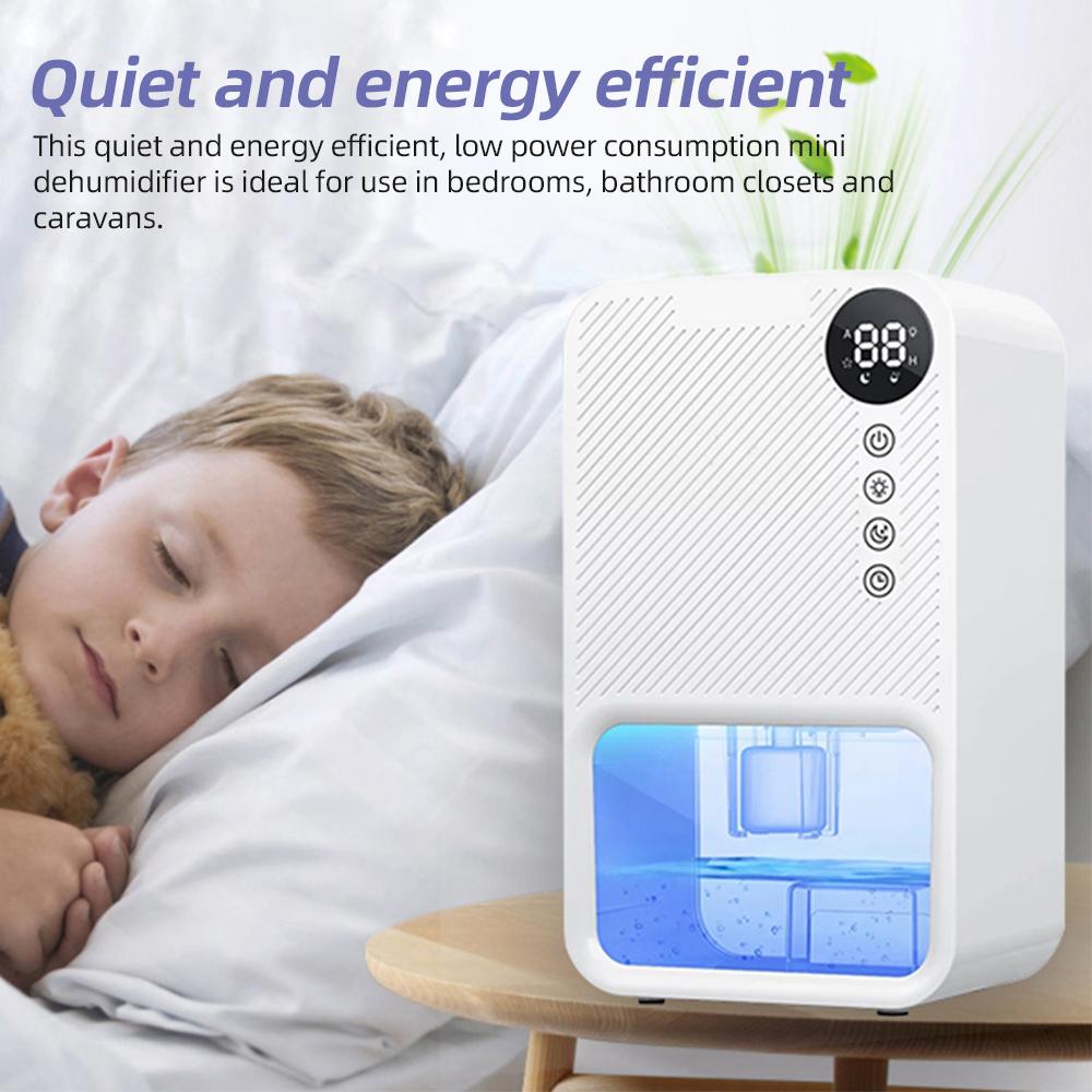 Déshumidificateur 1000 Ml Silencieux Avec Arrêt Auto Et Lumières LED - Pour Chambre, Salle De Bain Et Petits Espaces