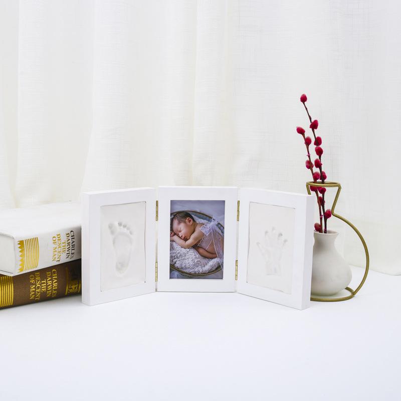Solid Wood Tri-Fold Baby Hand & Footprint Frame with Clay - Ideal 1st Birthday Keepsake