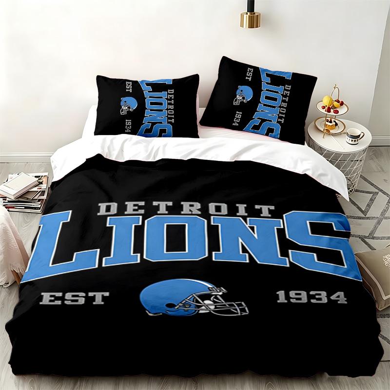 Zestaw 3-częściowy Detroit Lions Idealny do sypialni Wygodny zestaw pościeli zawiera poszewkę na kołdrę i dwie poszewki na poduszki Idealny prezent urodzinowy lub świąteczny