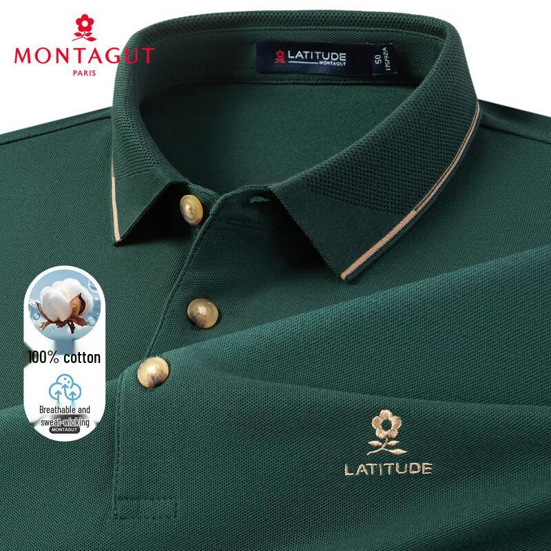 MONTAGUT Herren 100% Baumwolle Langarm-Poloshirt