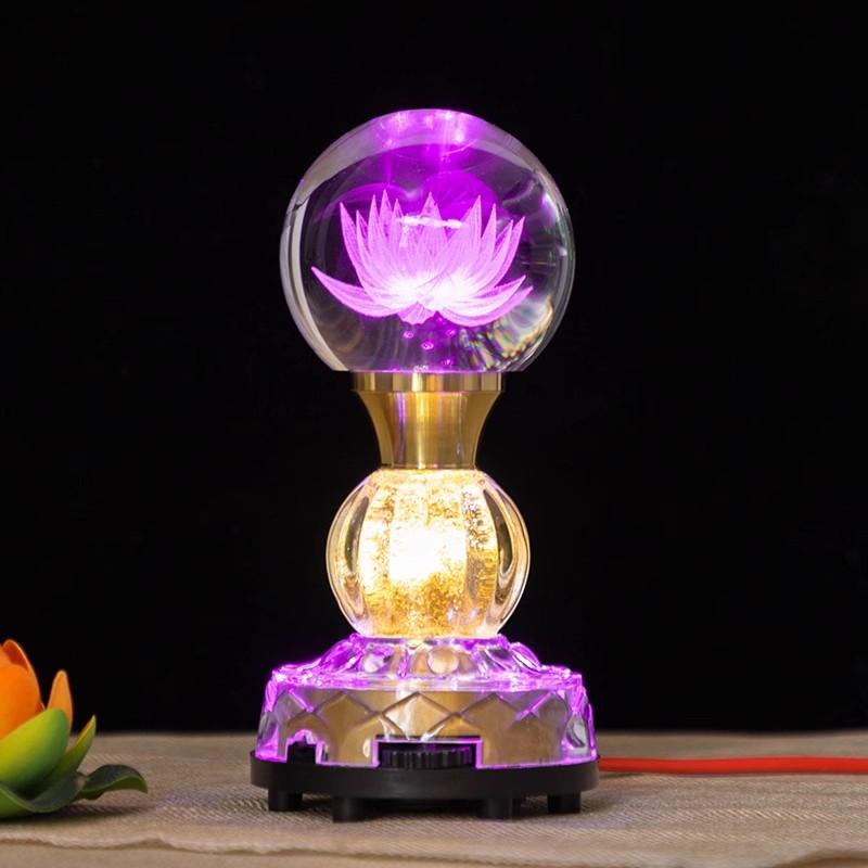 Buddhist Supplies, Temple Eternal Light, LED Colorful Crystal Lotus Lamp, Buddha Light, Meditation, Home Decoration, Plug In