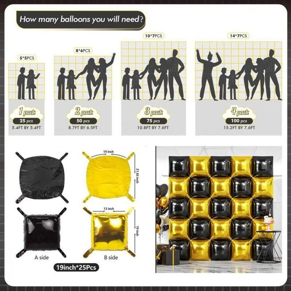 25PCS/Set Double Side Balloons Background Wall Square Multicolor Balloon Wall Backdrop Garland Kit Decoration Supplies