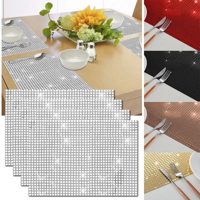 4 Stück Disco Pailletten Tischsets Glitzer Spiegel Gold/Silber Folie Metallisch Esstischsets für Hochzeit Geburtstag Party