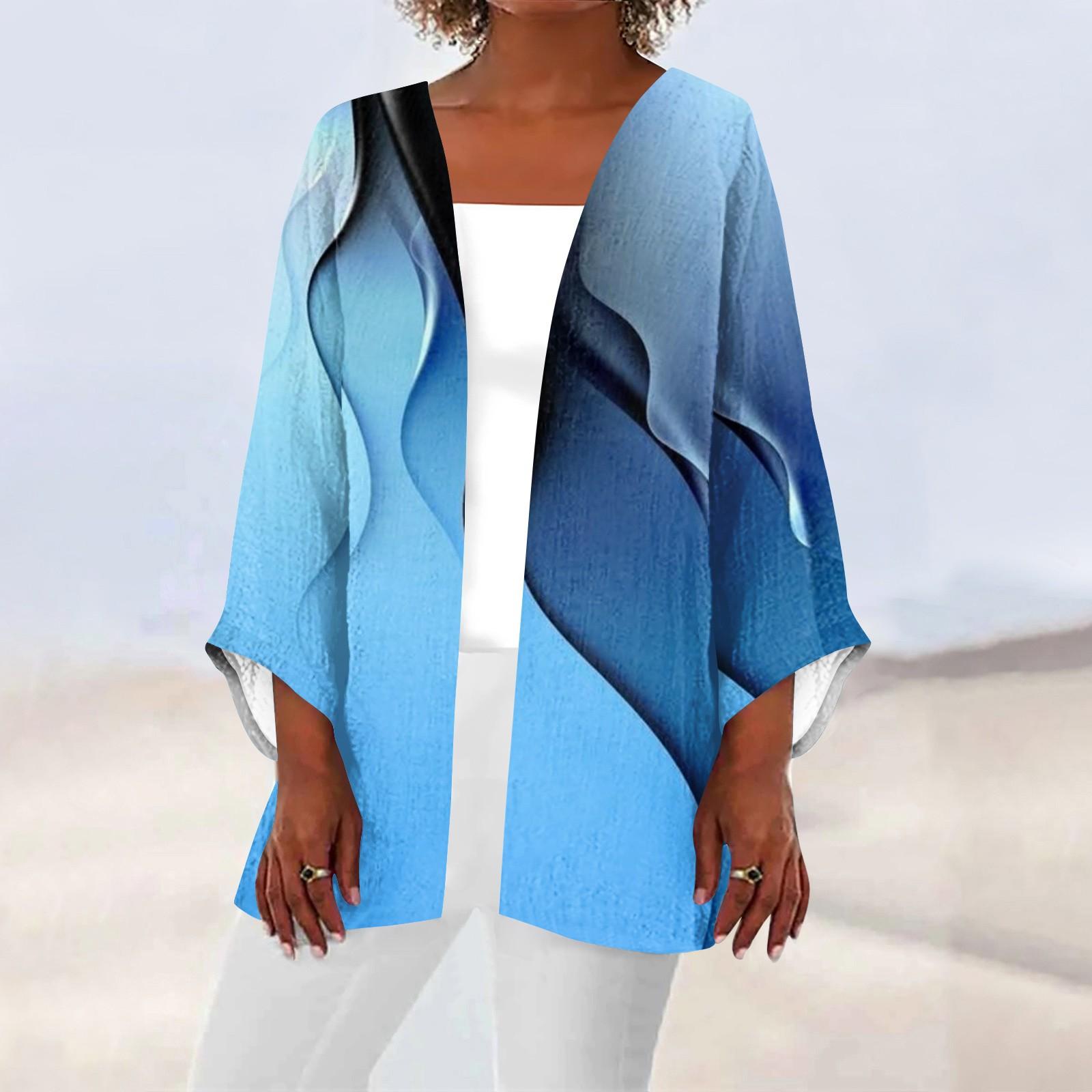 

Женская повседневная модная легкая куртка средней длины с принтом, кардиган XXL синий