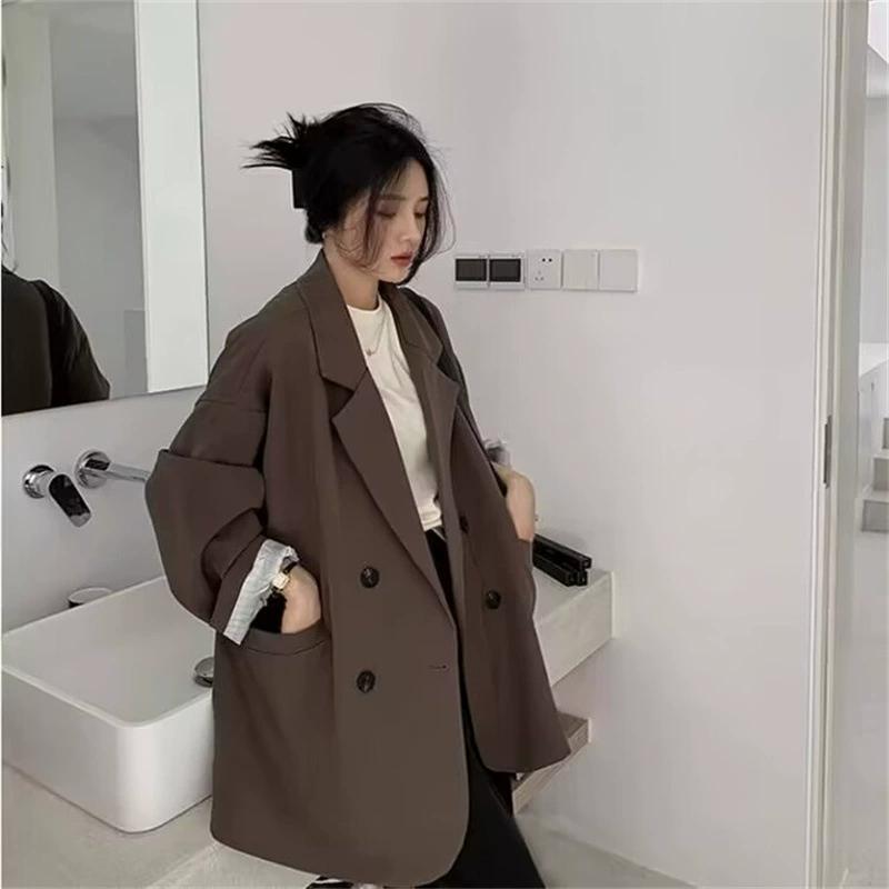 Spring Autumn Blazers Women Minimalist Solid Outwear Loose Elegant Retro Official Fashion High Street Feminine Comfortable Suit Coat