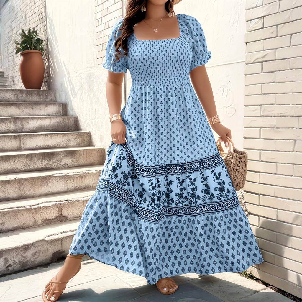 Sukienka damska Casual Zwiewne sukienki Dekolt okrągły Wakacje Boho Plaża Letnia sukienka