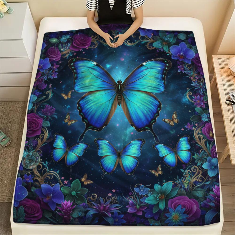 1PC 3D Butterfly Print Flannel Blanket, High Quality All Seasons, Home Decor, Warmth and Comfort, Perfect for Christmas Gifts