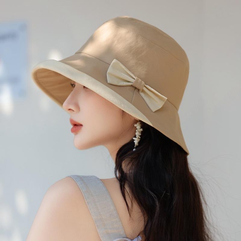 New anti-ultraviolet outdoor bow bucket hat foldable windproof travel elegant basin hat