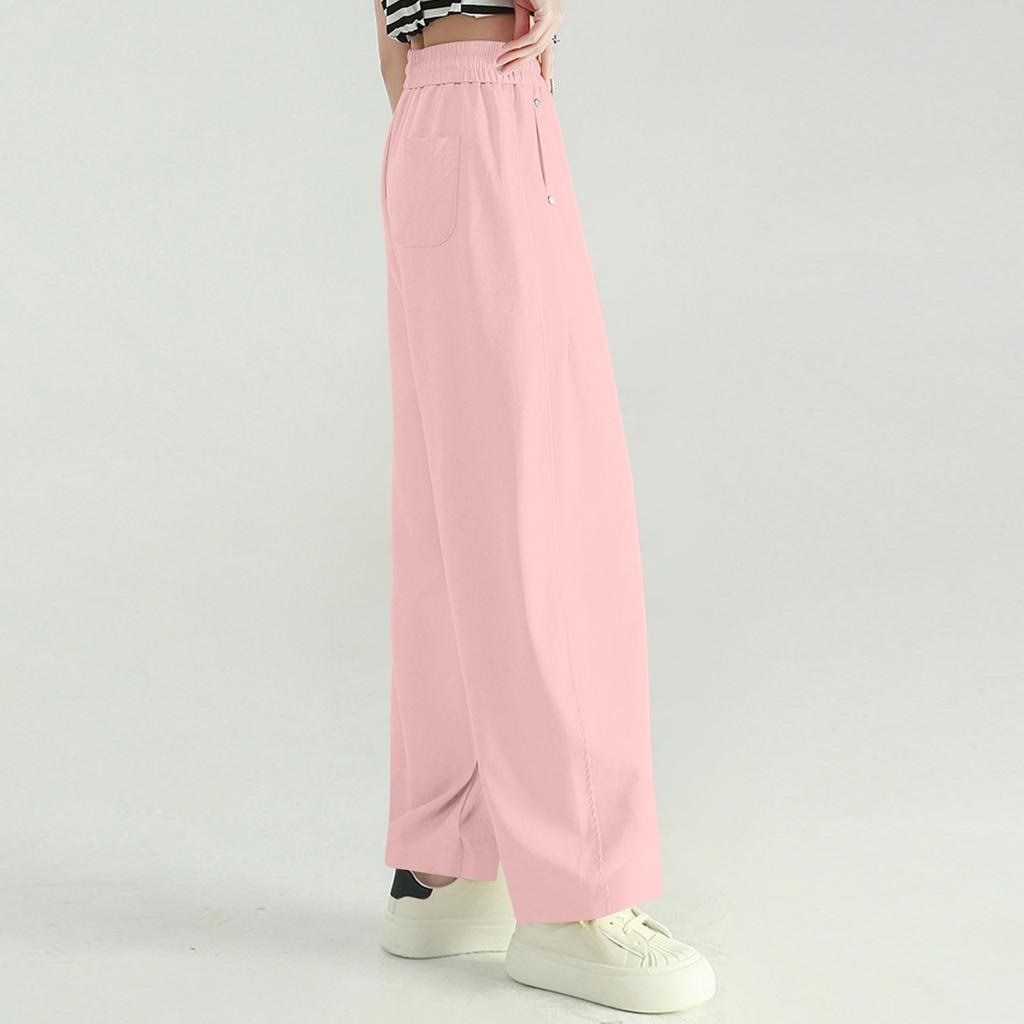 Women's Multi Pocket Drawstring Straight Tube Slimming, Wide Leg Mopping, Solid Color Pants