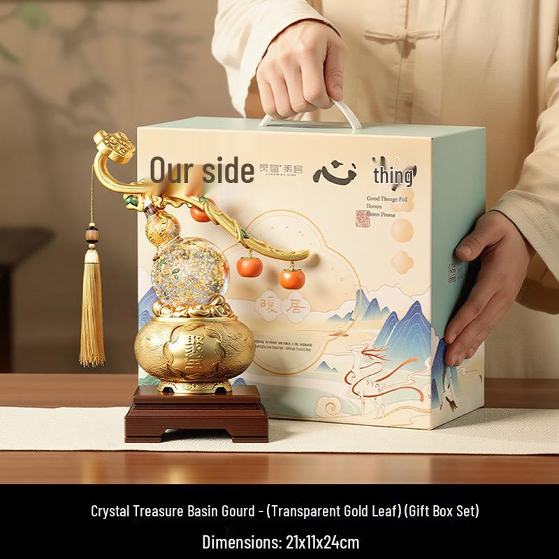 Chinese Style Persimmon Ruyi Crystal Gourd Ornament for Living Room, Entrance, or Wine Cabinet – Ideal Housewarming Gift