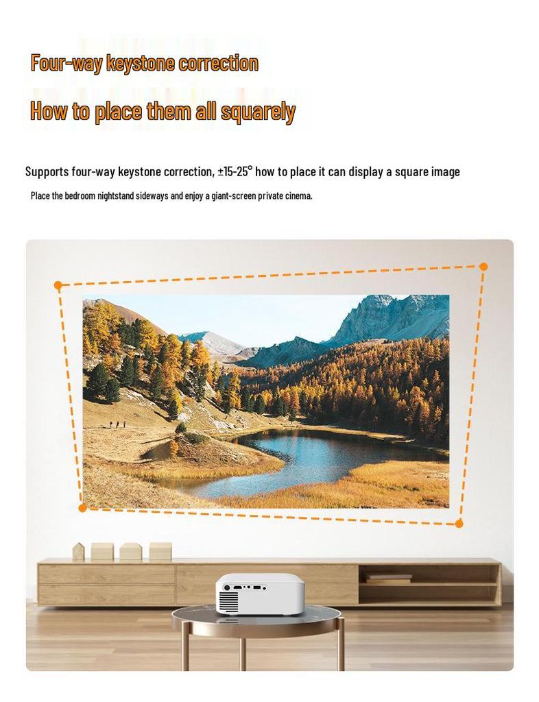 Projetor Portátil HD E-commerce V318: Pan-Tilt Metálico, Projeção Direta na Parede