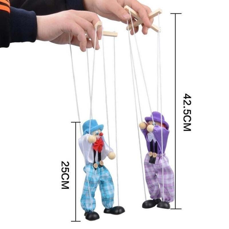 Pull String Puppet Clown Wooden Marionette Joint Activity Doll Vintage Child Toy