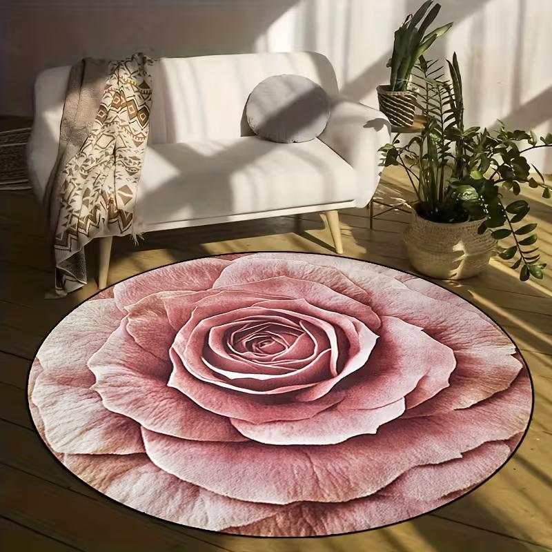Tappeto Rotondo Fiore di Rosa Platino Lussuoso Tappeto per Camera da Letto Tappeti per Soggiorno Divano di Casa Tappetini Grandi per Pavimento Decorazione