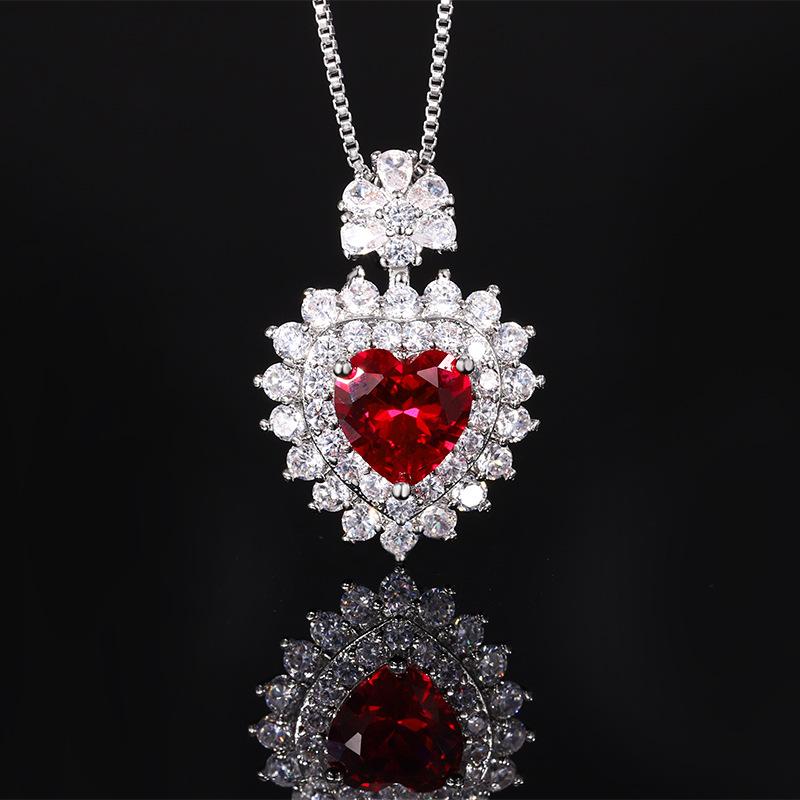 Jewelry Copper Bottom Gold-Plated Simulation Red Corundum Heart-Shaped Temperament Set Heroine Stone 8 * 8