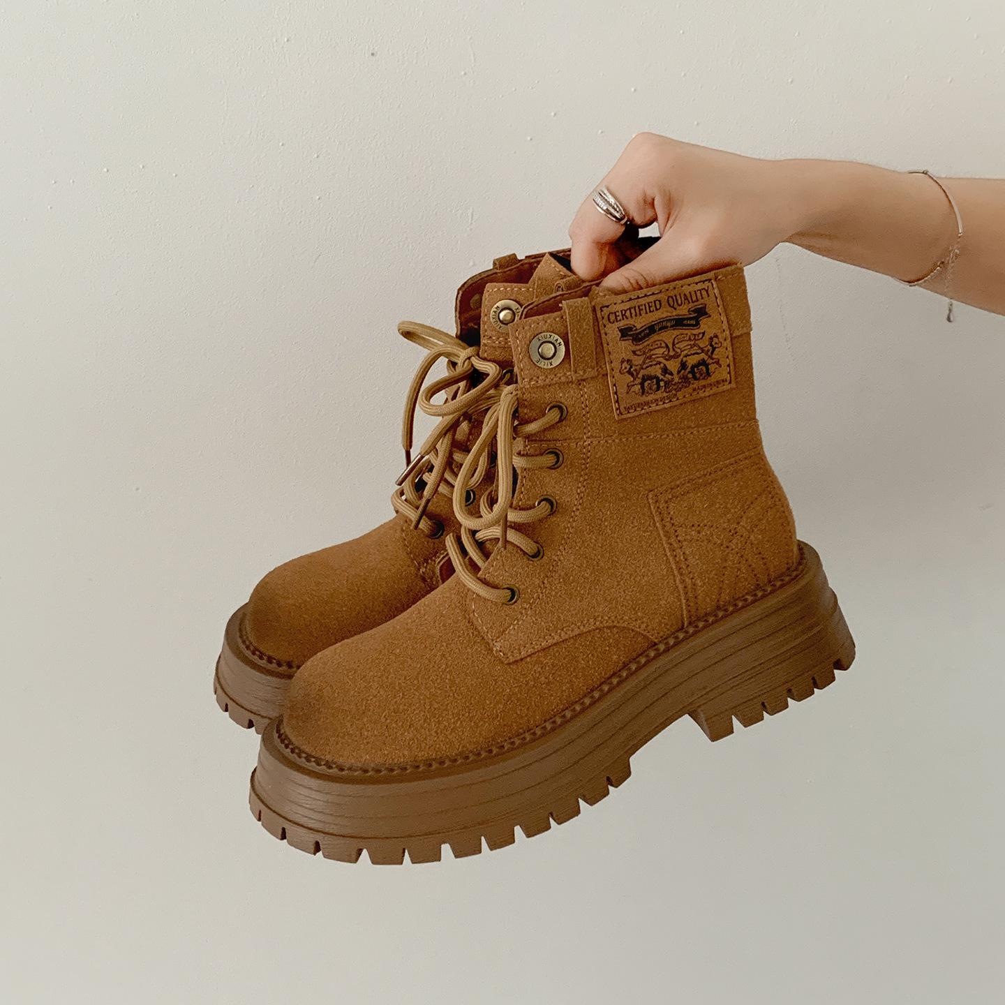 

Retro British style thick-soled heightening Martin boots women s 2025 new summer high-end versatile big yellow boots short boots 40 верблюд