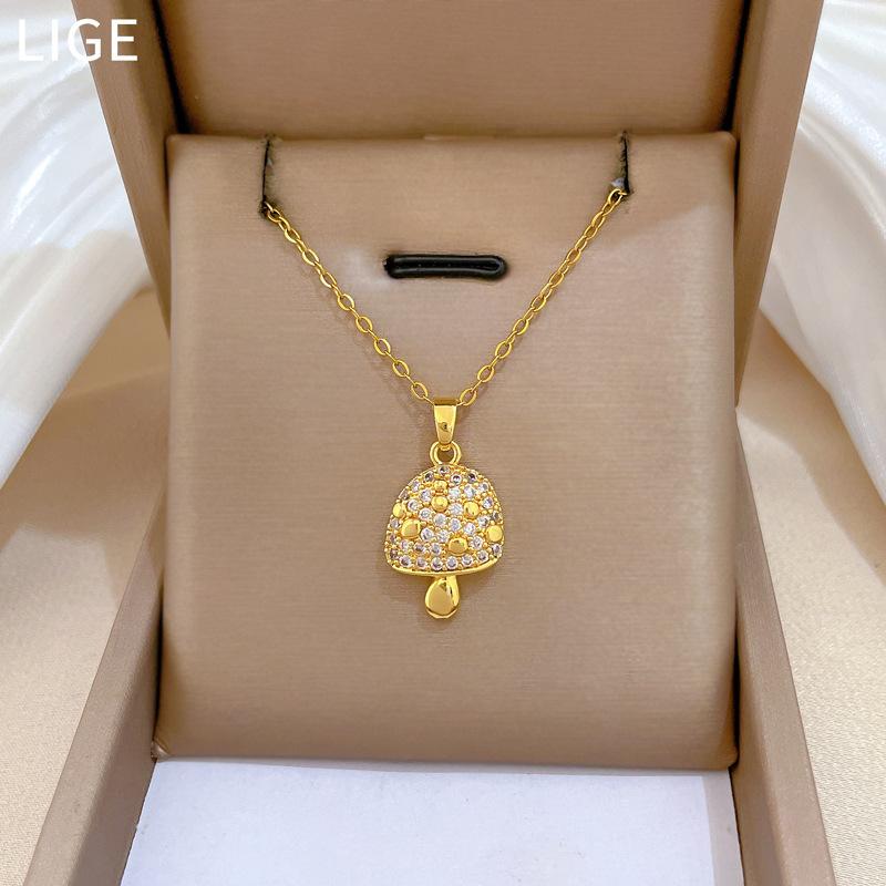 Titanium Steel Full Diamond Mushroom Fashion Light Luxury Temperament Gorgeous Full Diamond Necklace Female Versatile Collarbone Chain