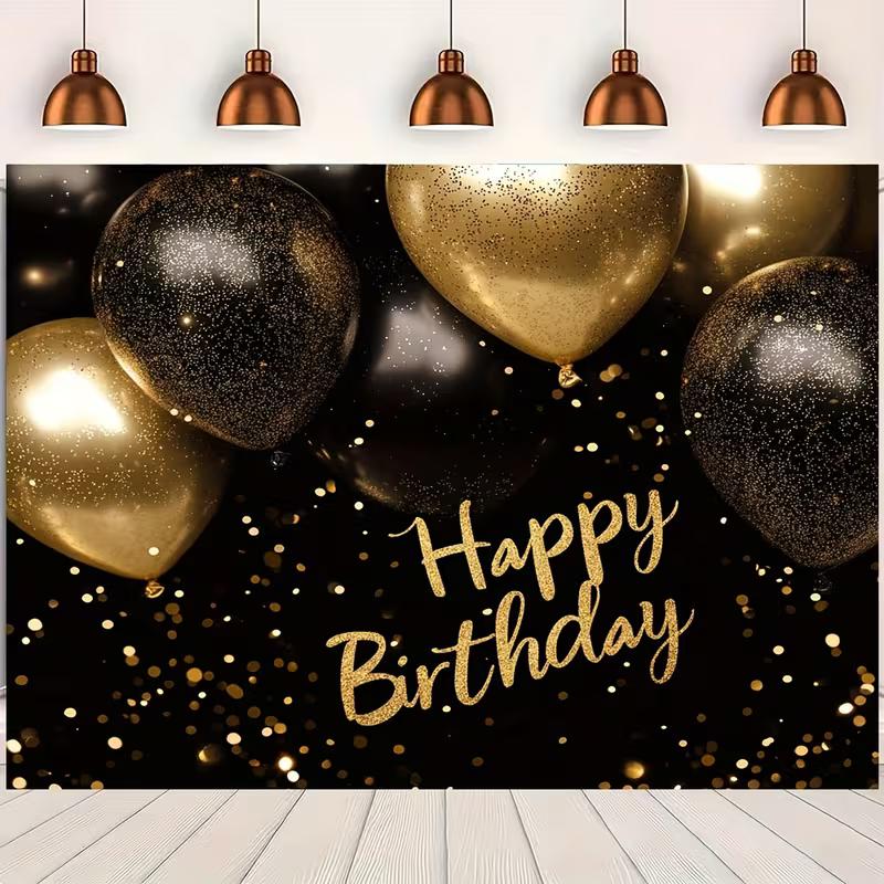 

2D Luxury Black Gold Birthday Backdrop - Formal Party Photo Booth Background 47.2x31.5inch/120*80cm