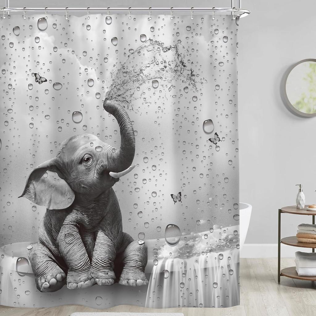 Kids Funny Dog Shower Curtain Cute Hilarious Animals Puppy Wooden Window Floral Flowers Bubbles Leaves Plant Botanical Fabric