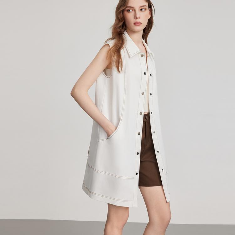 Elle Fashion Simple Versatile Elegant Denim Sleeveless Dress Women dress White EL51359