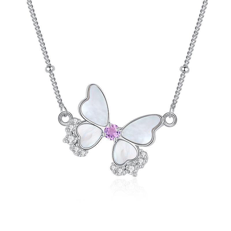 Sterling Silver Butterfly Necklace, Natural Gemstone Pendant for Ladies Gift 925 silver