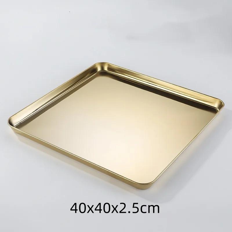 Golden Square Stainless Steel Food Service Tray plate set Nonstick Bakeware Fruit Cookie Bread Plate Kitchen Storage Container