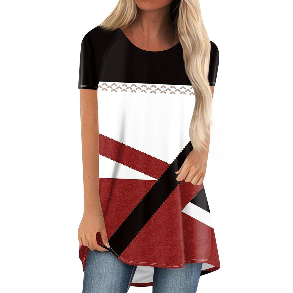 Geometric Stripes 3D Print Long T-Shirts Women O-Neck Short Sleeve T Shirt Streetwear Oversized Y2K Tops Tees Woman Clothing