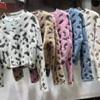 Imitation Mink Fur Loose Long Sleeve Cropped Sweaters Women Autumn Winter Fashion Leopard Print Pullover Sweater Ladies Elegant Slim Knitwear 24792