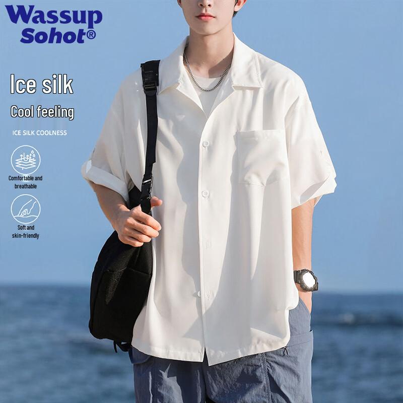 Wassup Sohot Men s Ice Silk Short-Sleeve Casual Shirt M