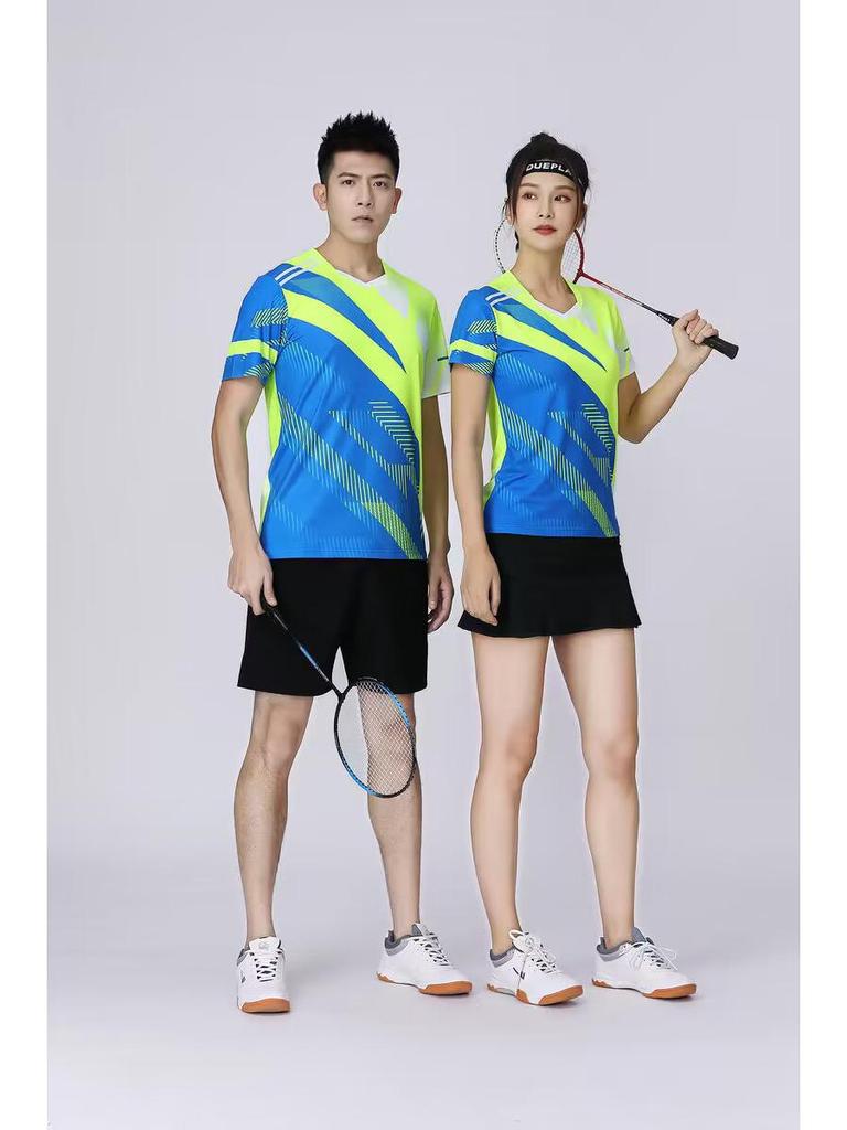Quick-Dry Short-Sleeve Sports Jersey Set for Table Tennis and Badminton - Men's & Women's Summer Competition Uniform