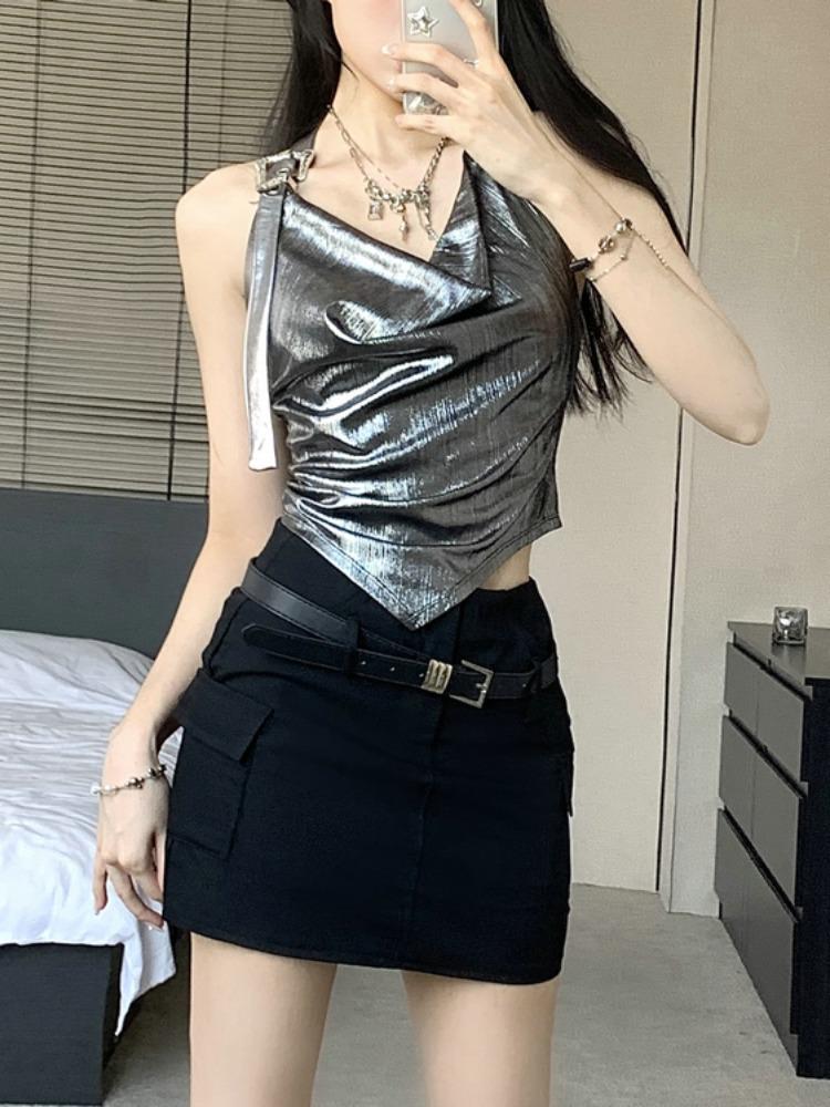 

Plus Size American Spicy Girl Versatile Black Midi Skirt - Autumn Hip-Hugging Cargo Skort Design XS чёрный