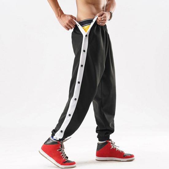 Mid-Rise Elastic Waistband Pockets Side Buttons Closure Men Pants Splicing Basketball Training Sweatpants Daily Clothing