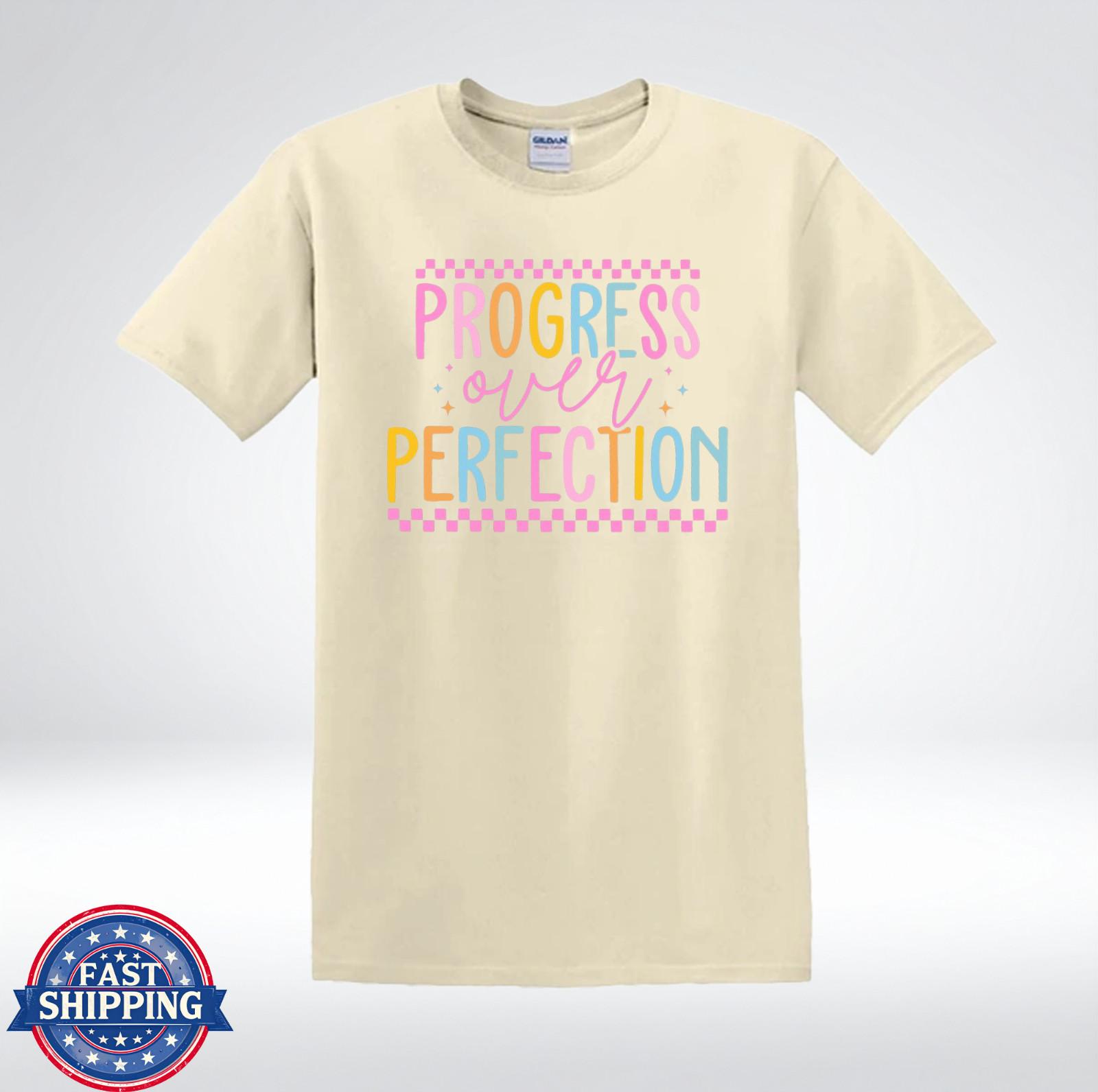 Progress Over Perfection Motivational Quote Pastel Aesthetic T-Shirt L