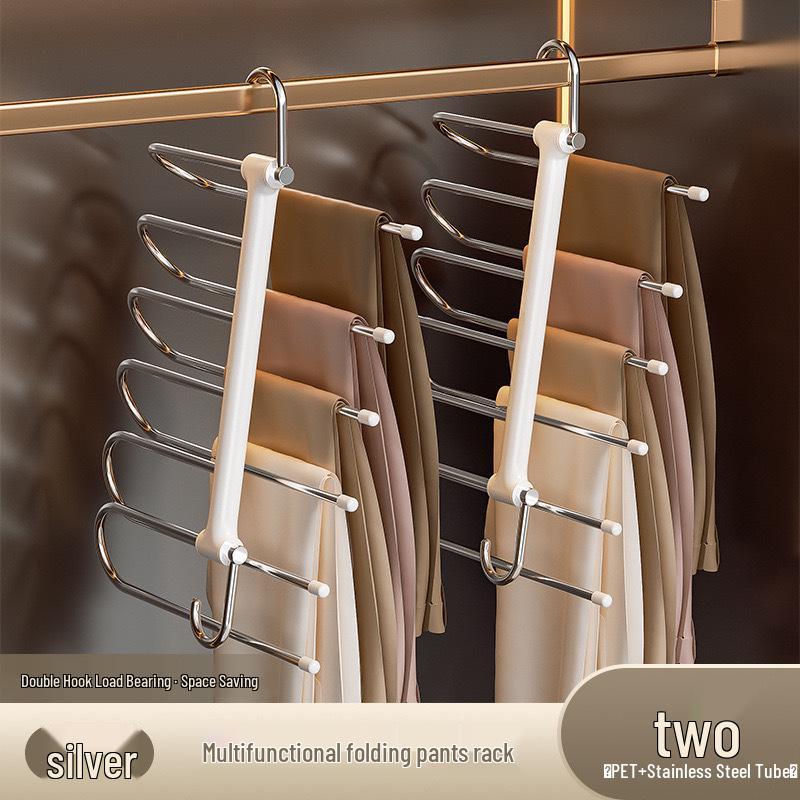 Multi-functional Non-slip Folding Pants Rack with Clips for Wardrobe Storage