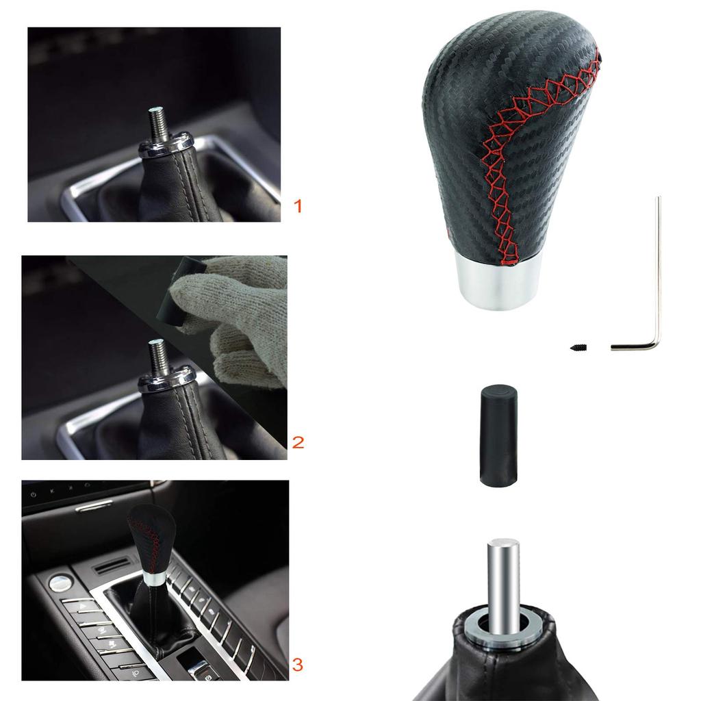 Lunsom R-Form Schaltknauf Leder Schaltknauf Universal Auto Manuell Auto (Rote Nähte)