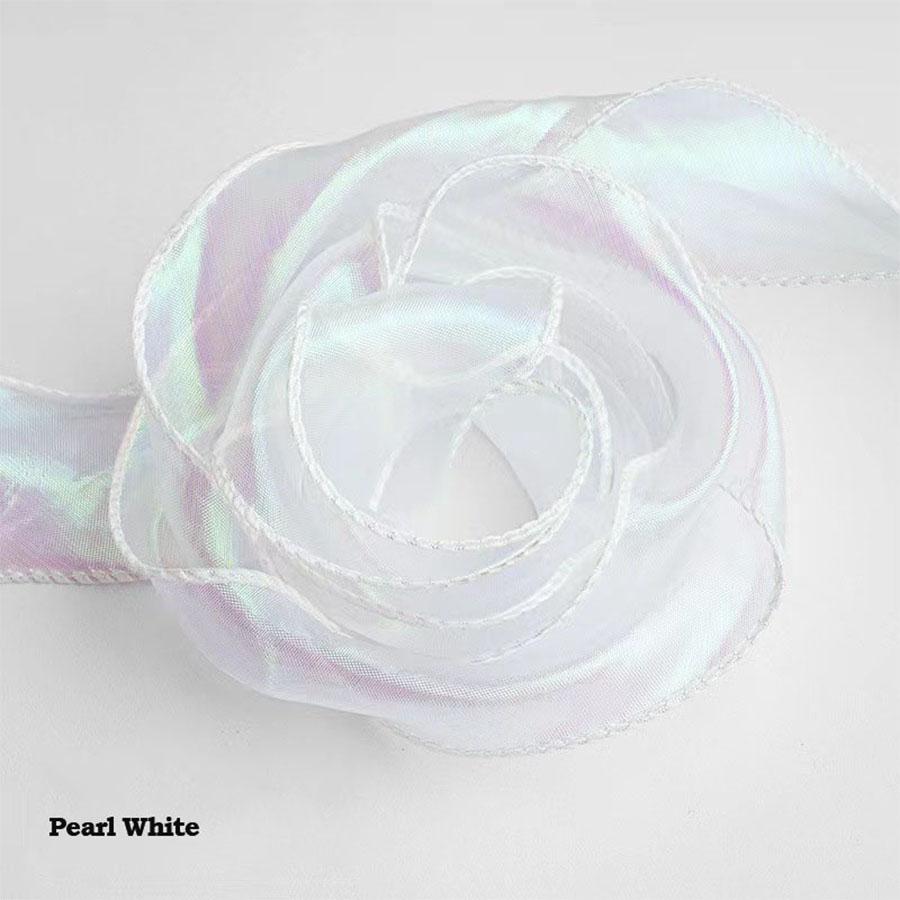 40mm 10 Yards Fishtail Organzaband Reflekterande Iridescent Vågig Kantband för Presentinslagning DIY Rosett Bukett Voileband