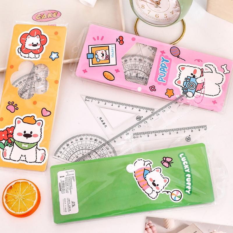 Office School Supplies Ins Cute West Highland Ruler Set Student Cartoon Triangle Four Piece Kawai Stationery Prizes Lovely Gift